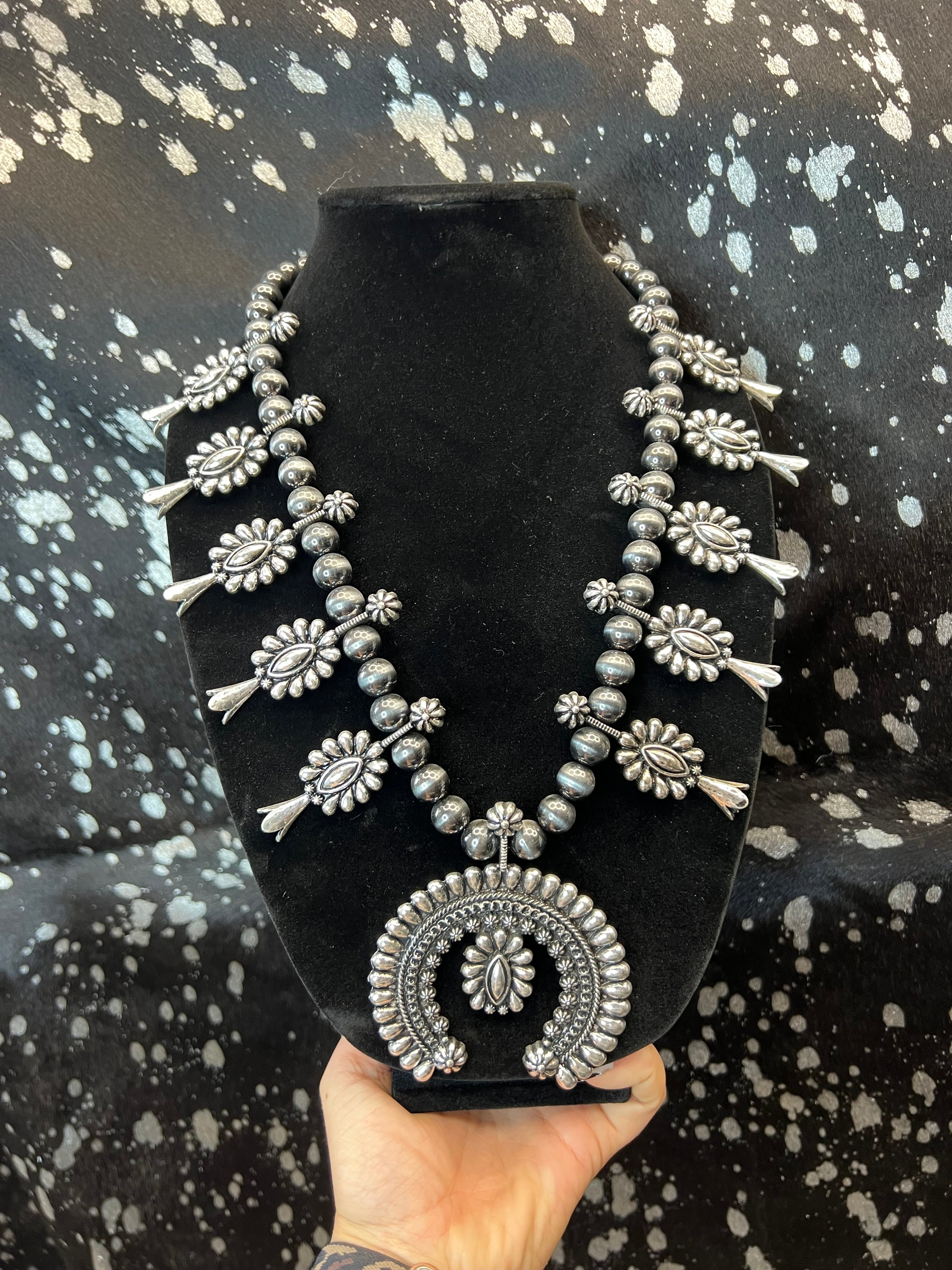 Silver Squash Blossom Necklace With Matching Earrings