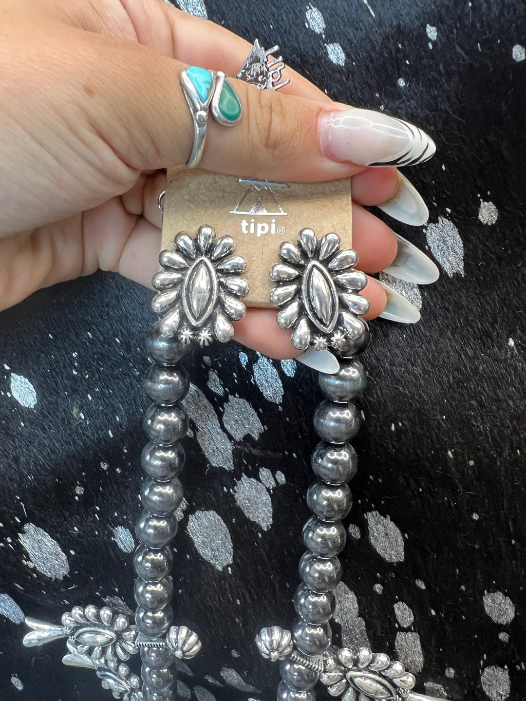 Silver Squash Blossom Necklace With Matching Earrings