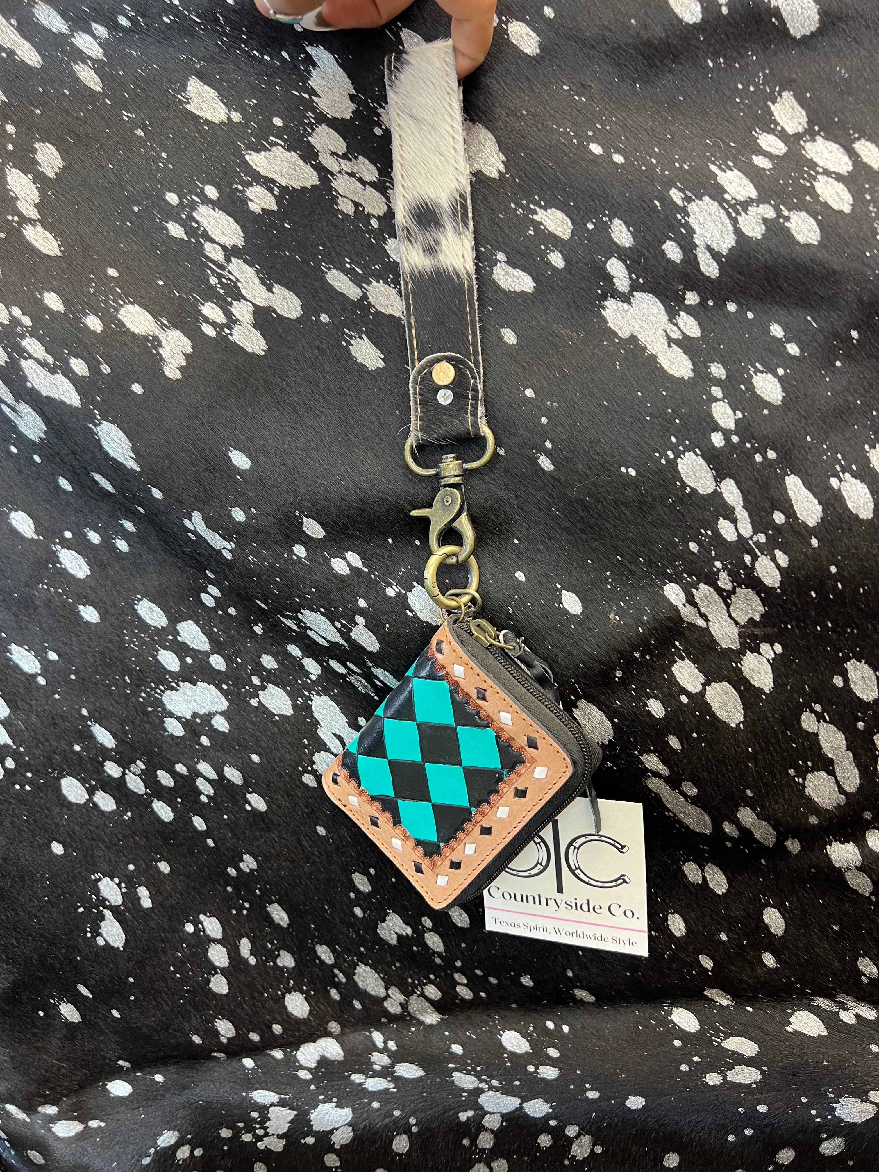 Teal Checkered Wristlet