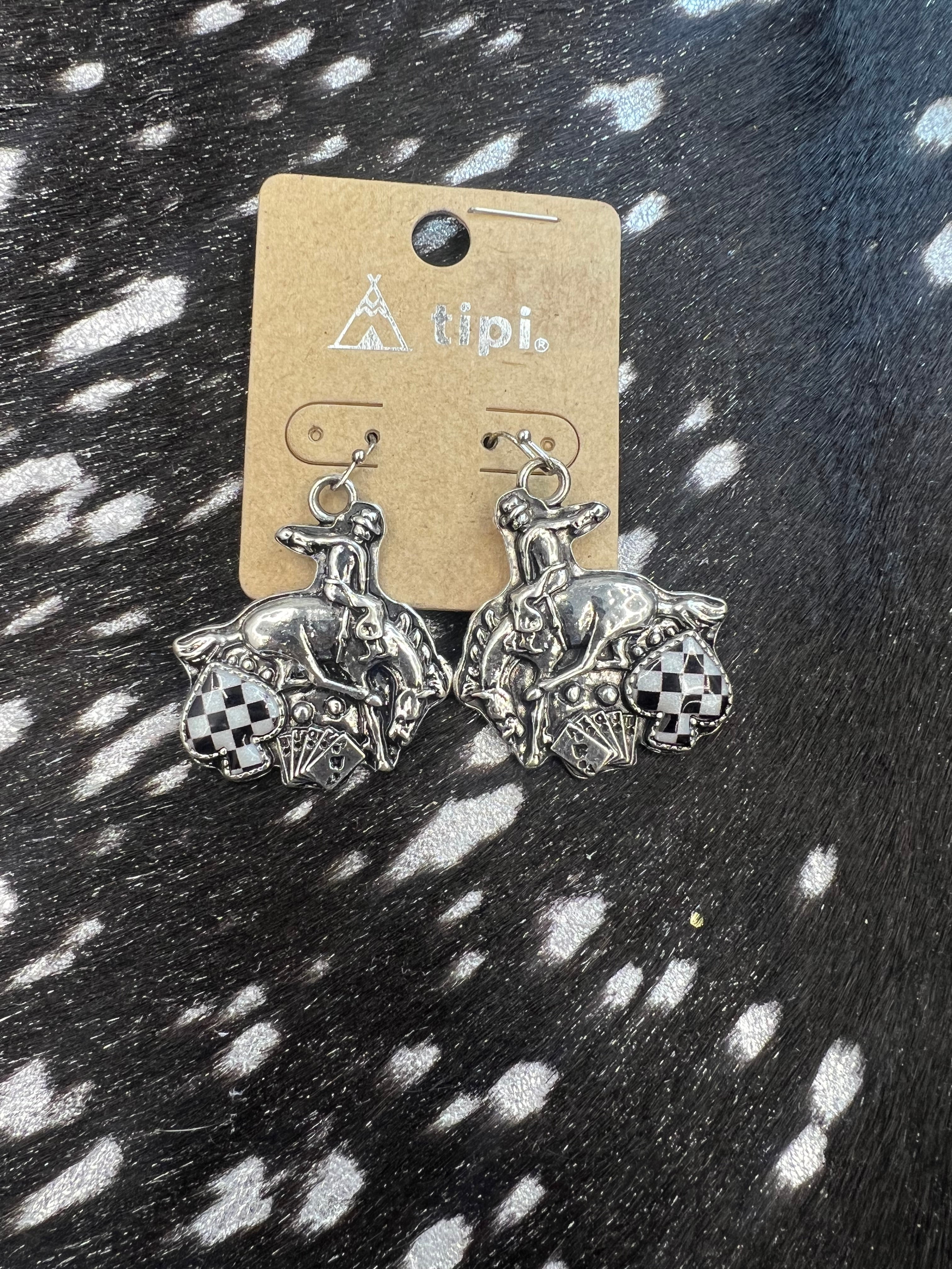 Bucking Horse With Checkered Spade Earrings