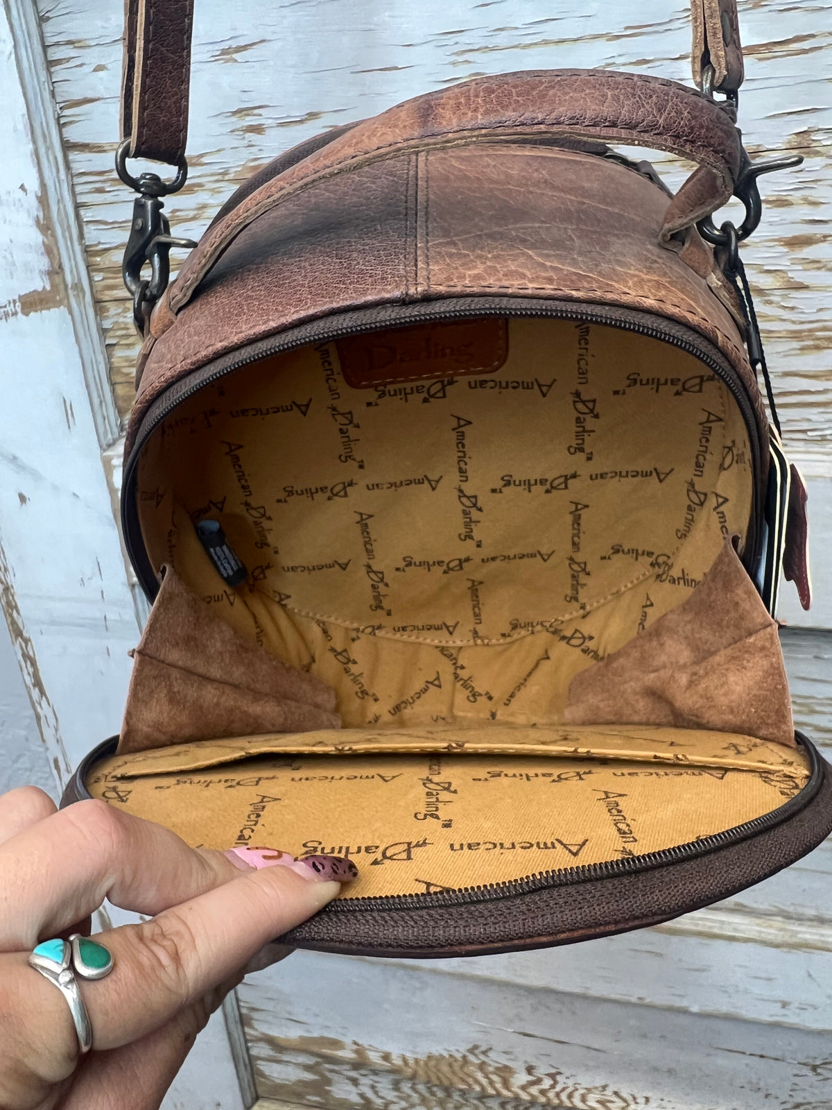 Hand-Painted Cactus Sunset Round Leather Purse