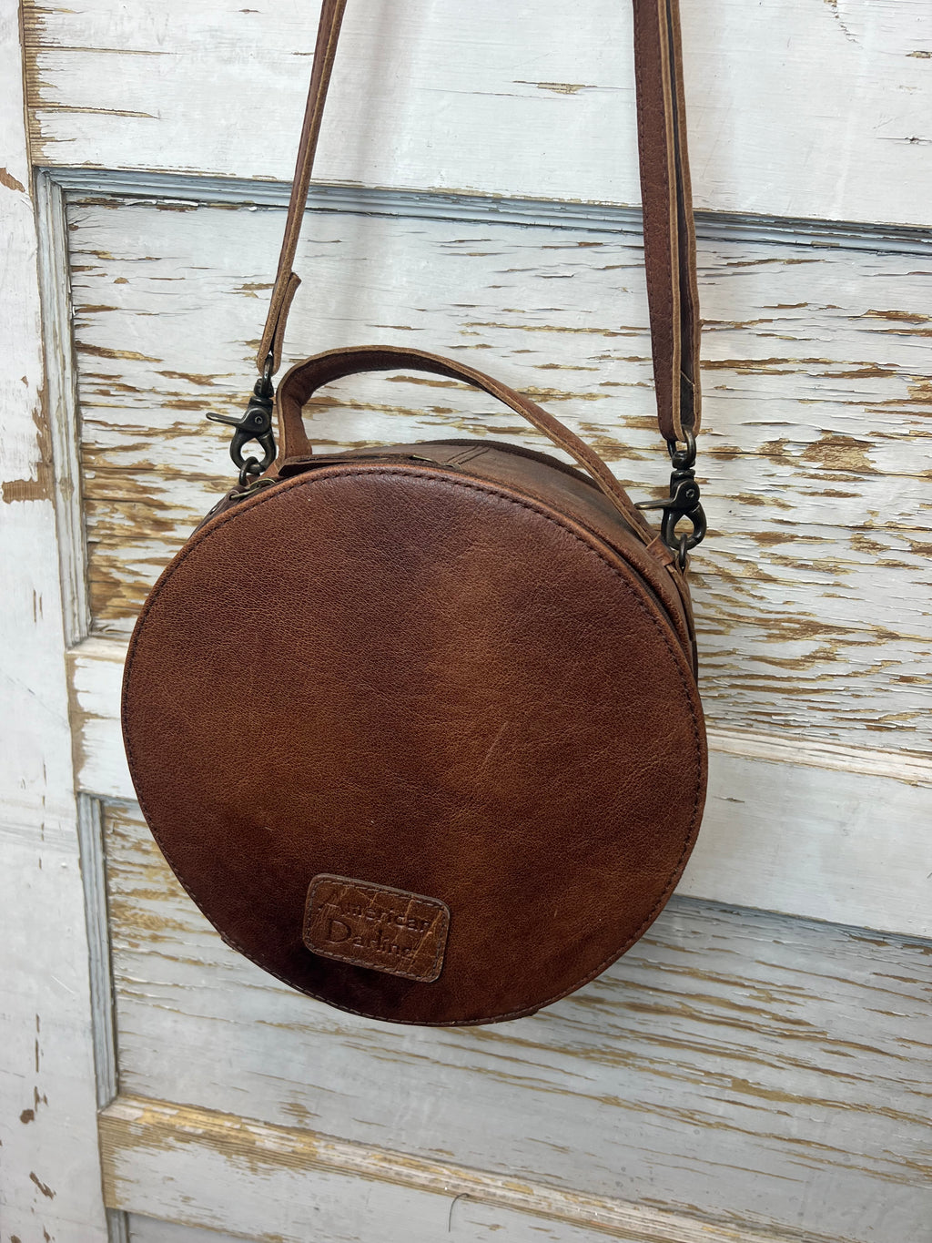 Hand-Painted Cactus Sunset Round Leather Purse