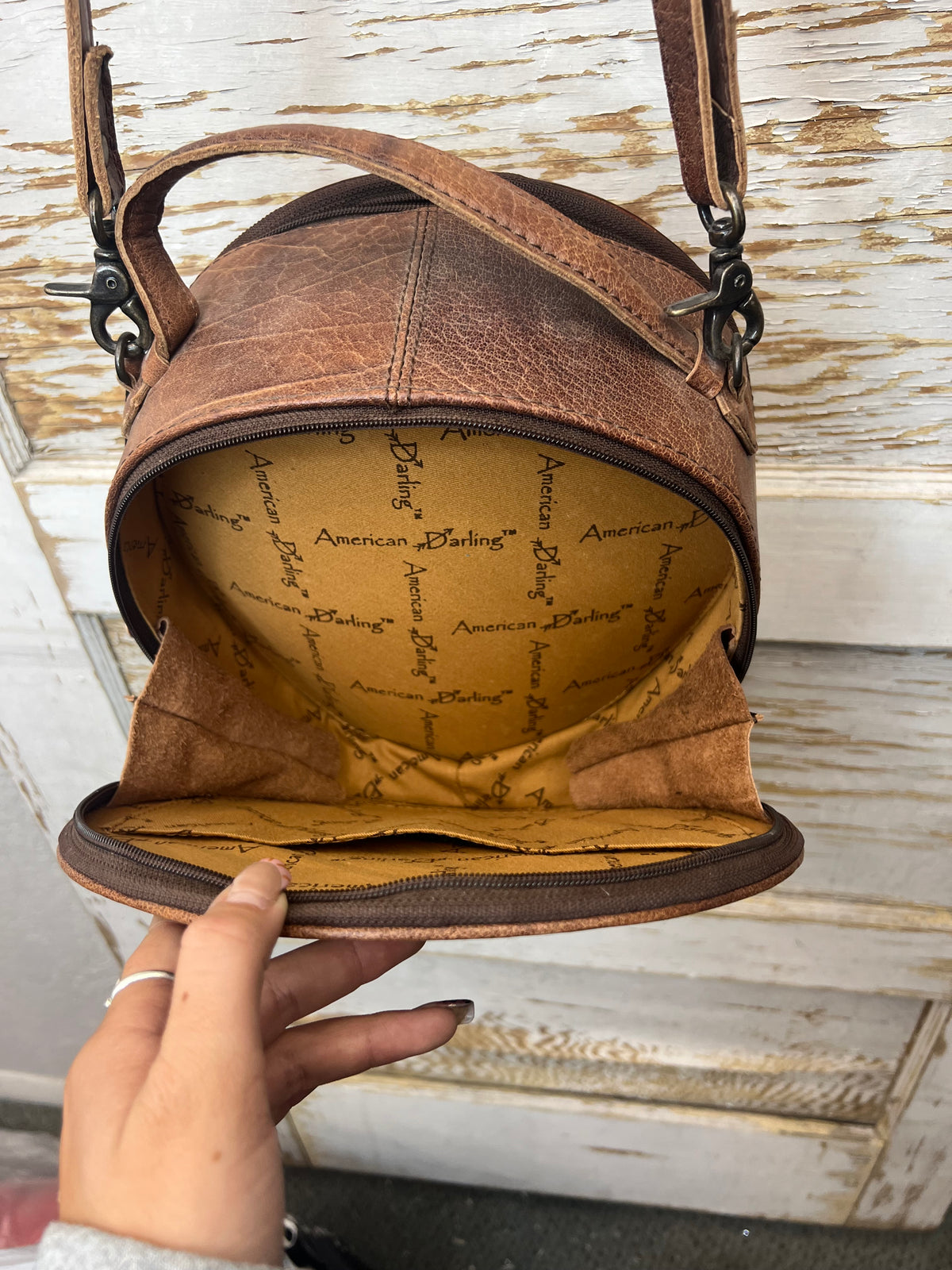Hand-Painted Cactus Sunset Round Leather Purse