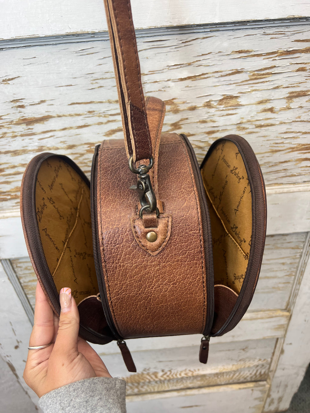 Hand-Painted Cactus Sunset Round Leather Purse