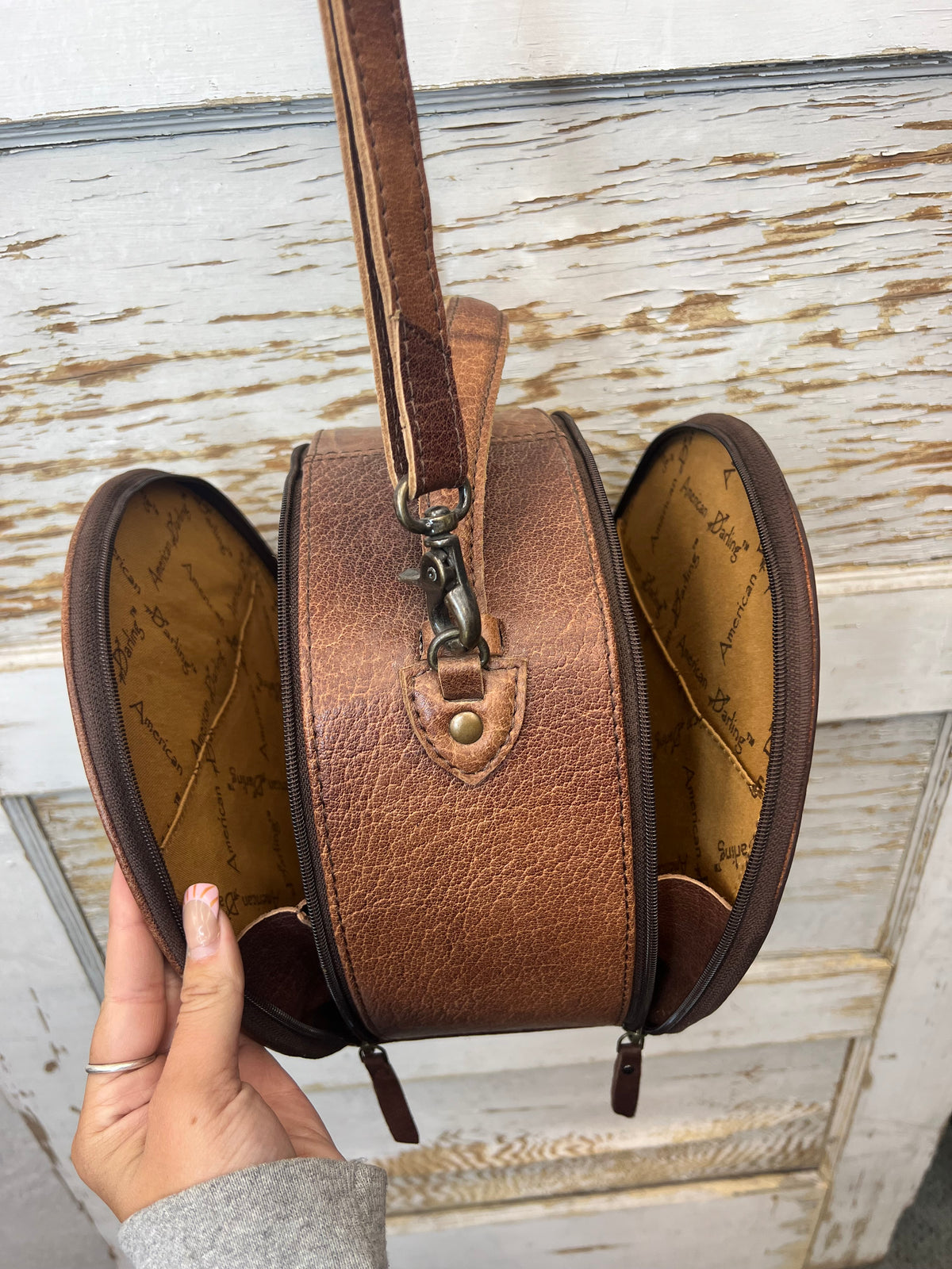 Hand-Painted Cactus Sunset Round Leather Purse