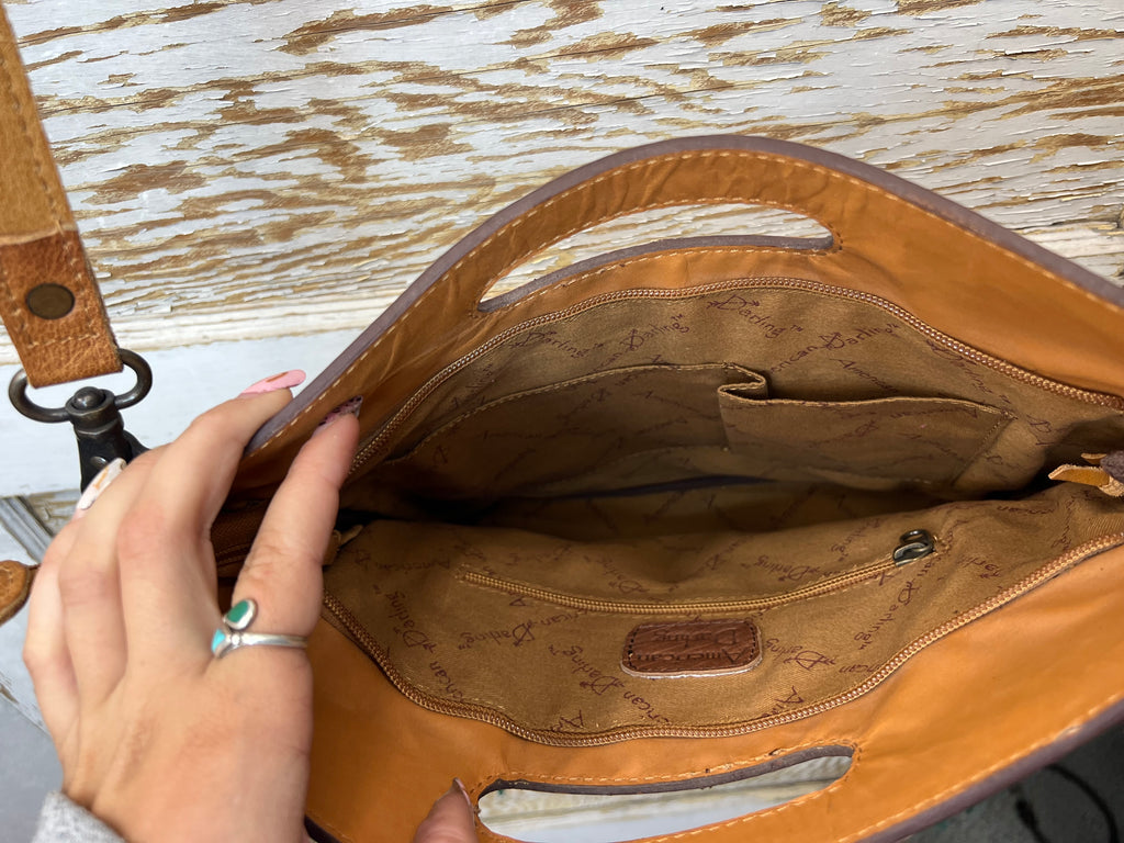Rainbow Cowhide Crossbody Purse with Tooled Leather Flap