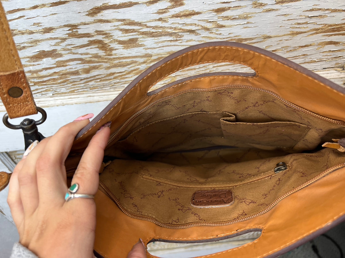 Rainbow Cowhide Crossbody Purse with Tooled Leather Flap