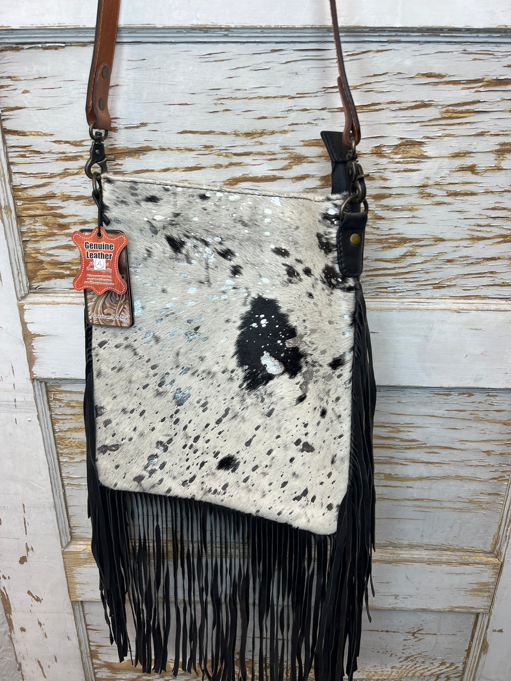 Black and White Cowhide Concealed Carry Crossbody Purse