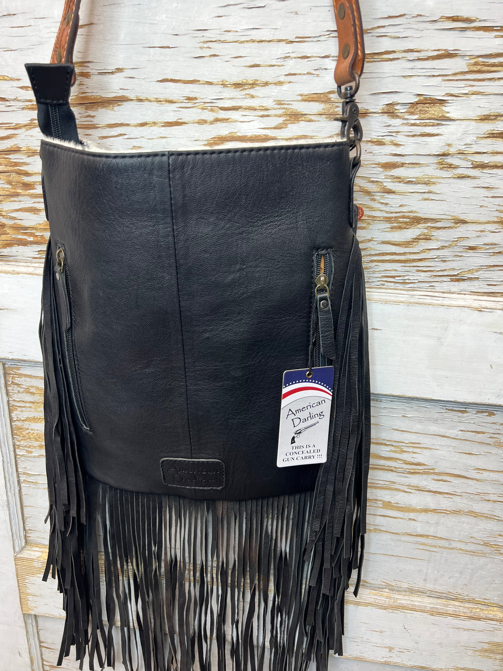 Black and White Cowhide Concealed Carry Crossbody Purse
