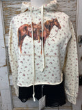 Cropped Zip Hoodie with Horse Print - Rose Ranch