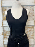 Black Ribbed Scoop Neck Tank Top