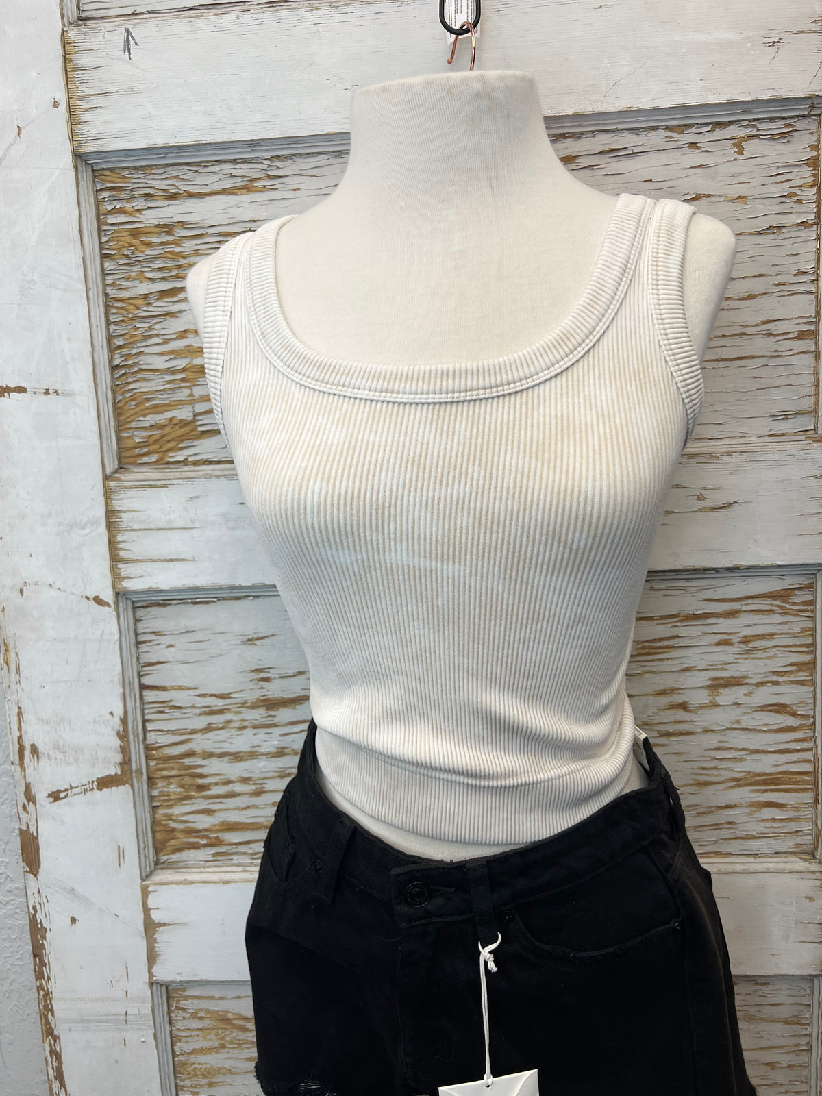 Cream Ribbed Tank Top