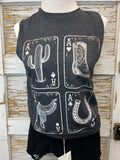 Playing Card Graphic Tank Top - Cactus, Boot and Spade Aces