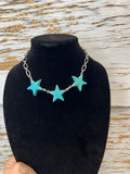 Triple Turquoise Star Necklace on Silver Chain