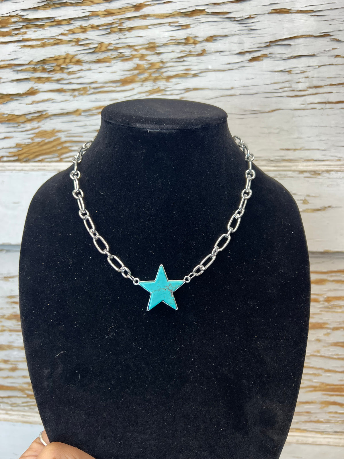 Turquoise Star Pendant Necklace on Silver Chain