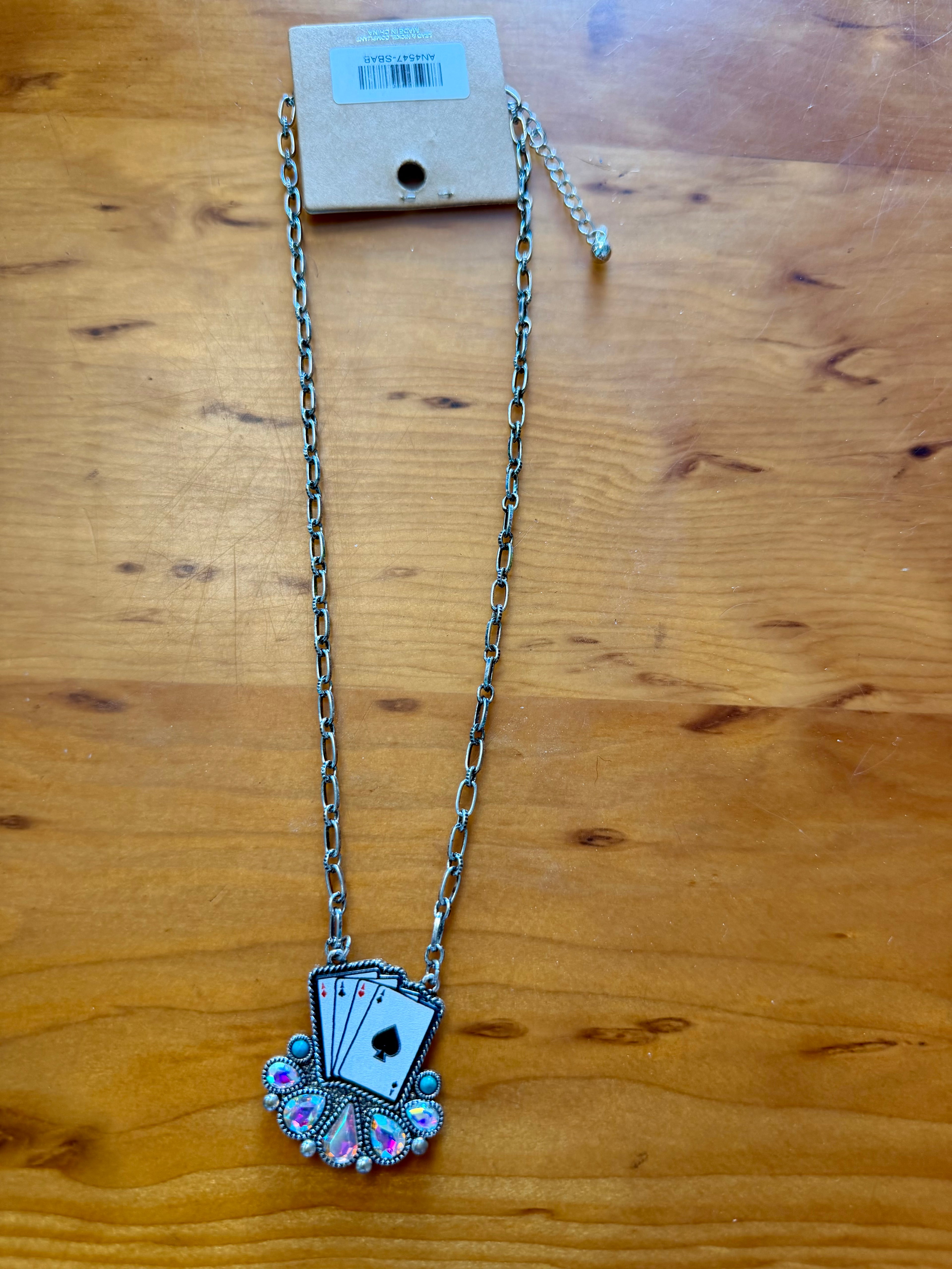 Wild card rhinestone necklace