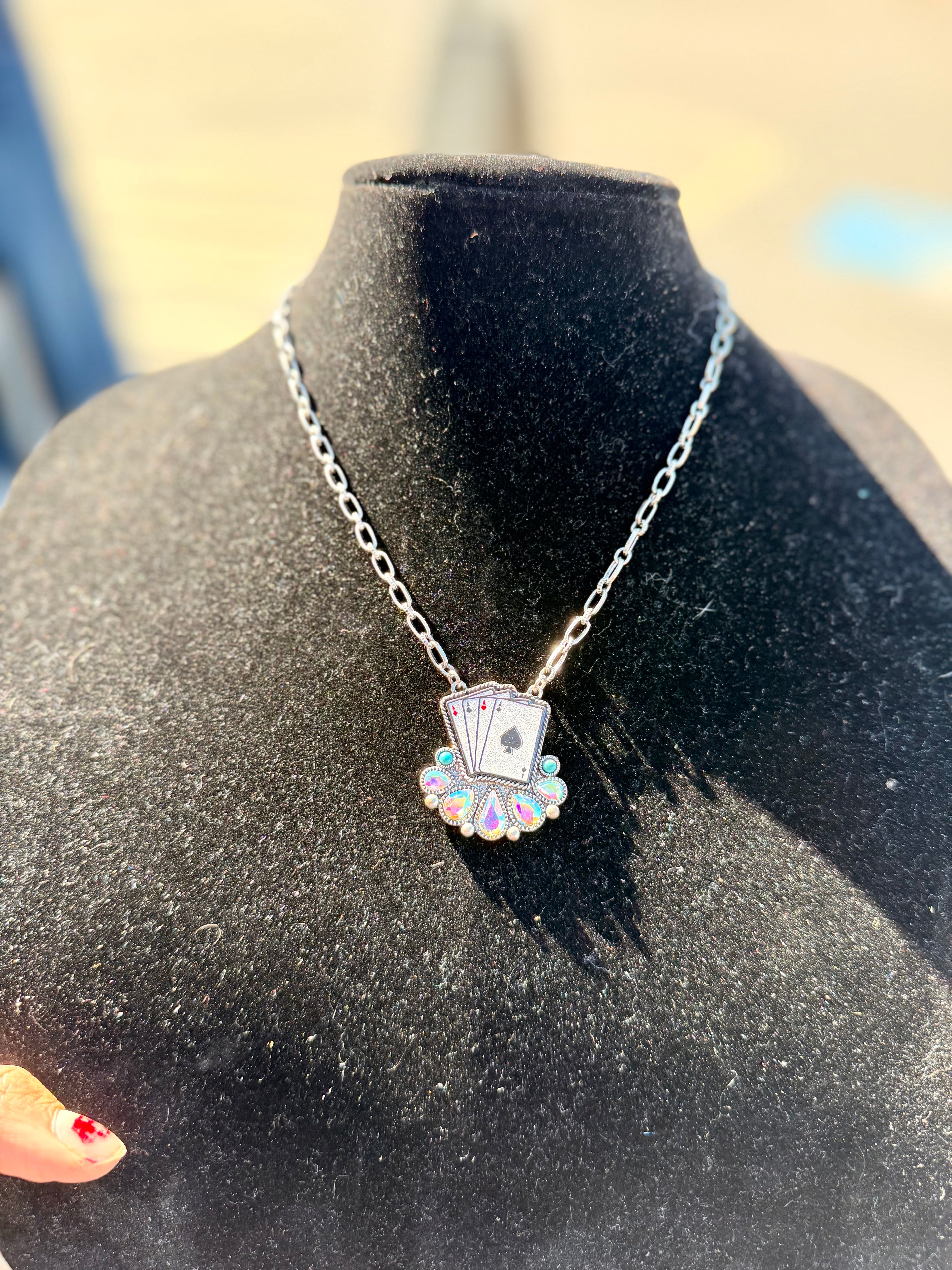 Wild card rhinestone necklace