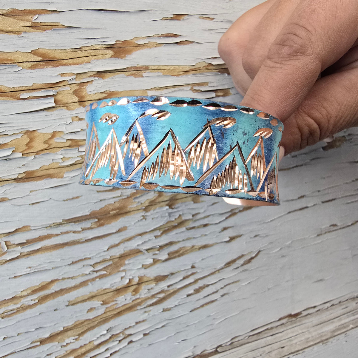 Patina mountain copper cuff braclet
