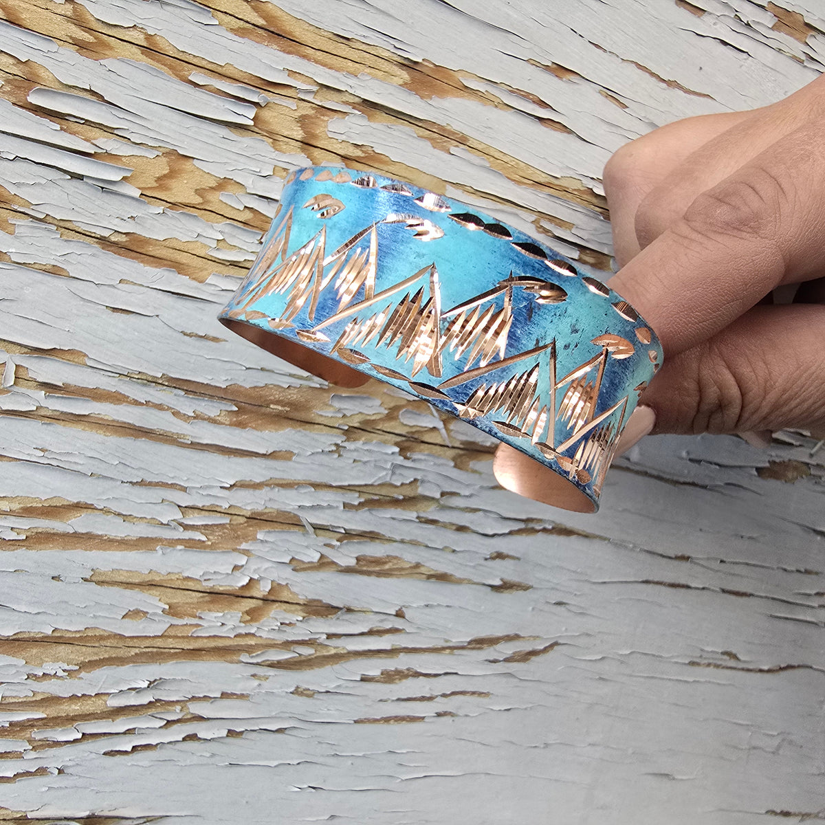 Patina mountain copper cuff braclet