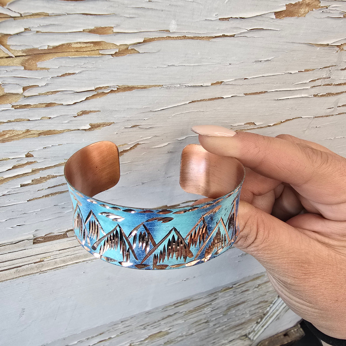 Patina mountain copper cuff braclet