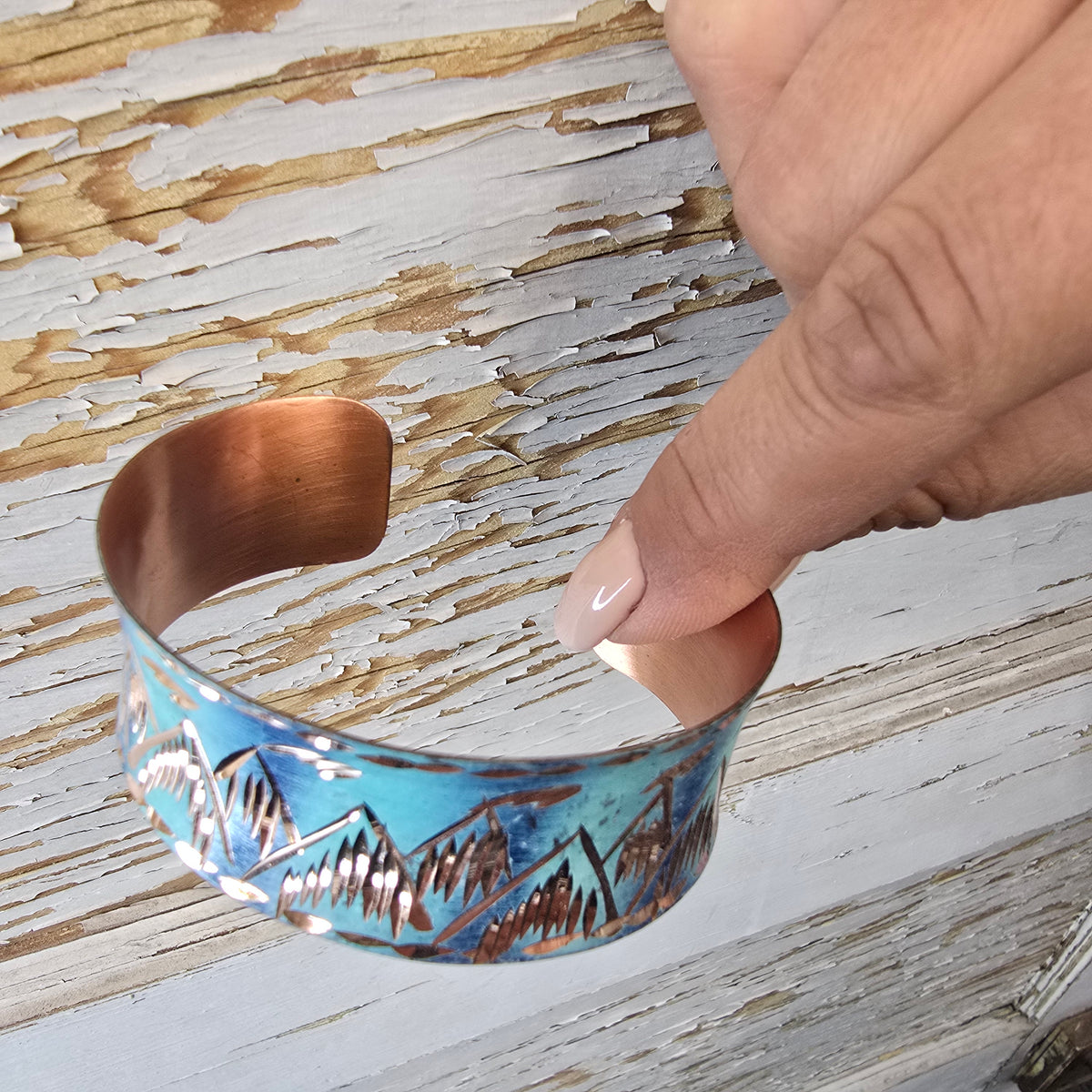 Patina mountain copper cuff braclet