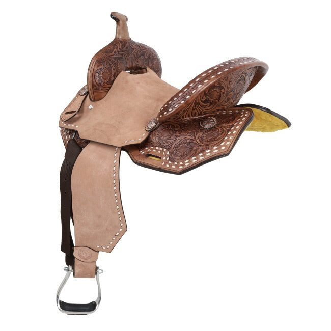 Double T white Buck Stitch Barrel Saddle