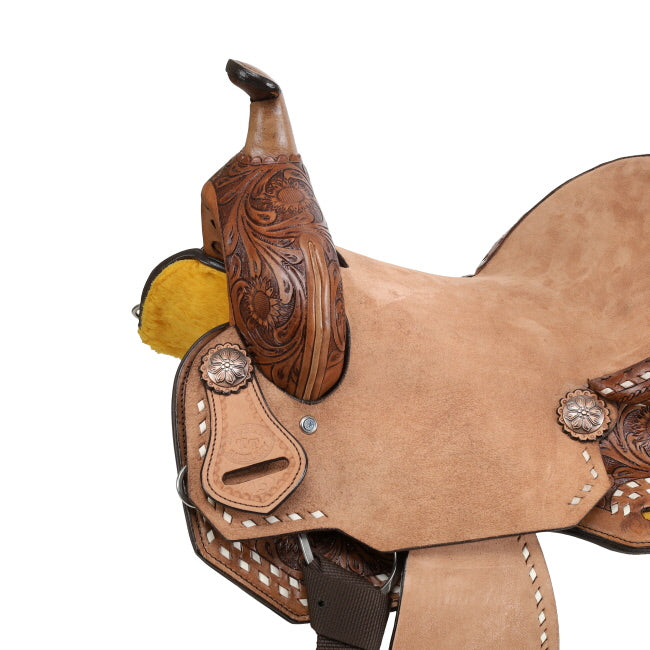Double T white Buck Stitch Barrel Saddle